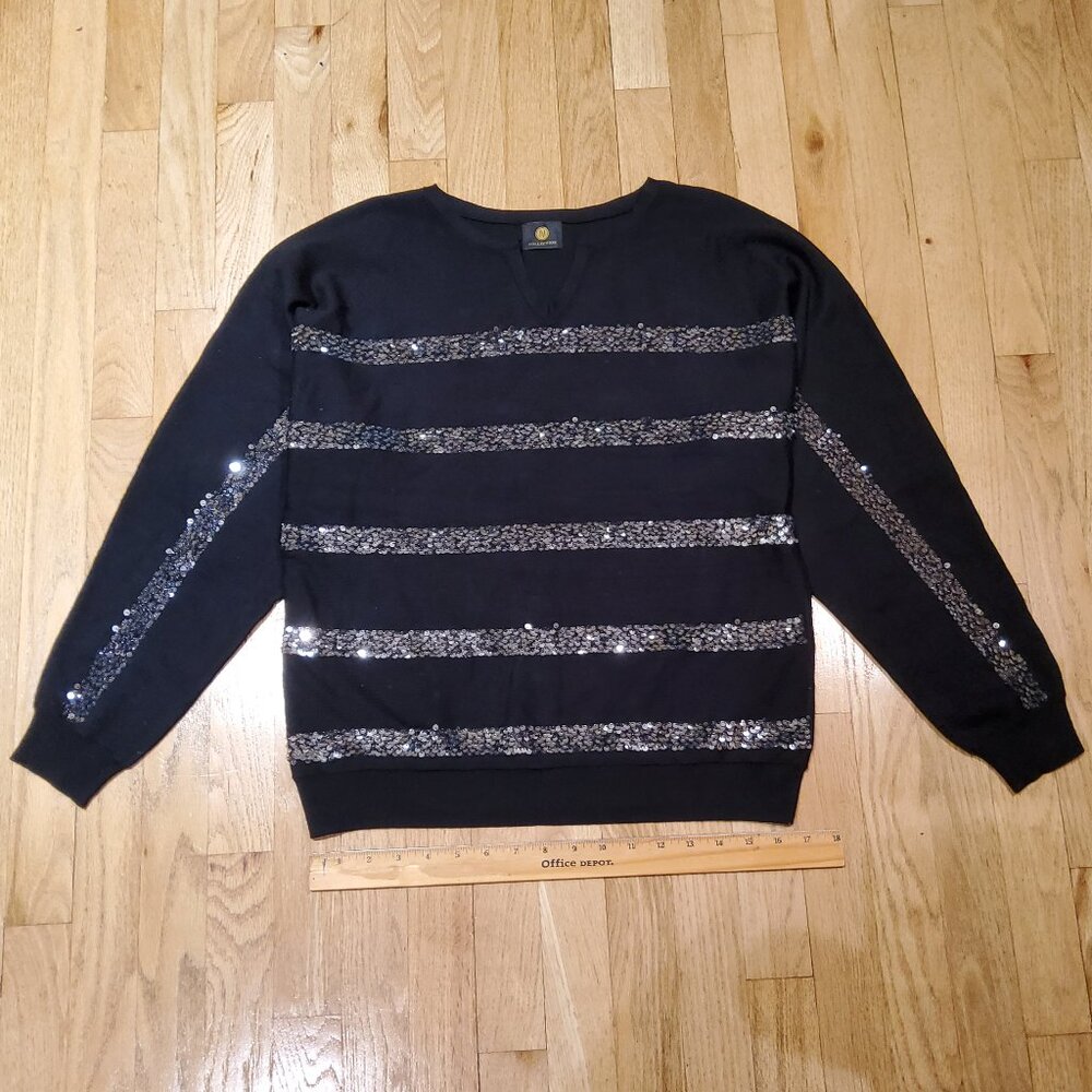 NWOT JM Collection Women Black Knitted Sequined Sweater Size M